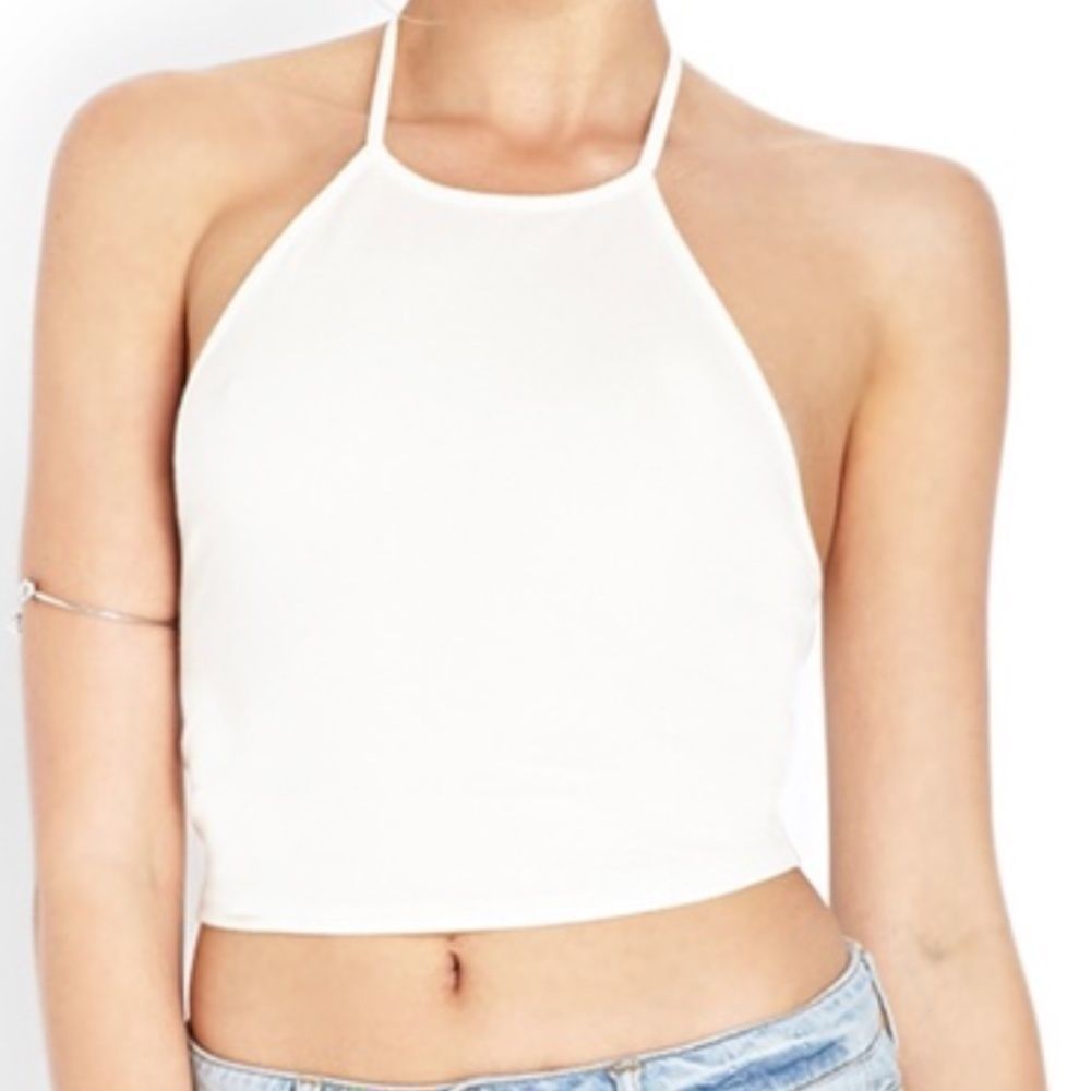 NWT Forever 21 Knit Halter Crop Top Ivory‎ S